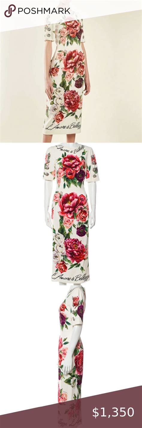 Dolce Gabbana Peony RosesFloral Print Silk Dress With Jeweled Buttons