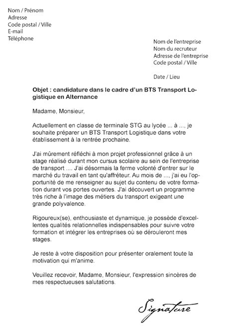 Lettre De Motivation Bts Transport Logistique Alternance Mod Le De