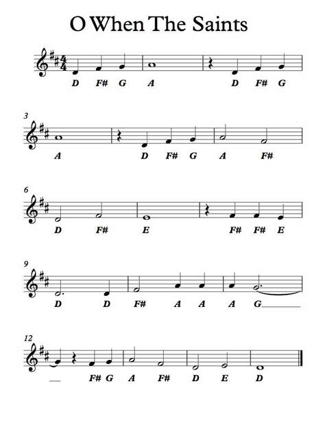 Access your favorite scores offline. Free Sheet Music - O When The Saints with Letter Names. Enjoy! | Clarinet music, Easy piano ...