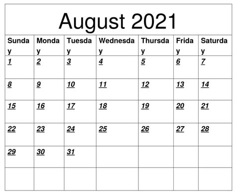 August 2021 Calendar With Holidays Printable Blank Calendar Template