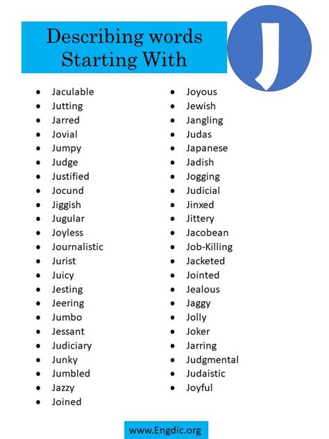 Describing Words That Start With J Engdic