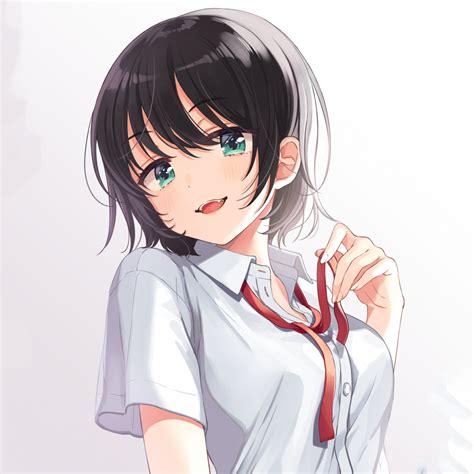 Desktop Wallpaper White Shirt Hot Dark Hair Anime Girl Hd Image