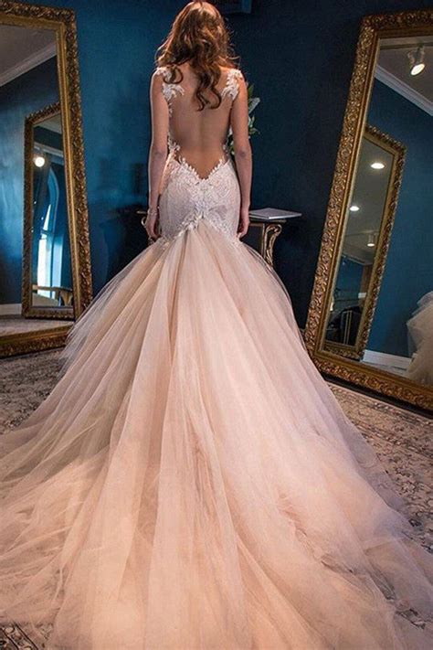 Lace Backless Mermaid Wedding Dresses2017 Tulle Cheap Wedding Gowns Simidress