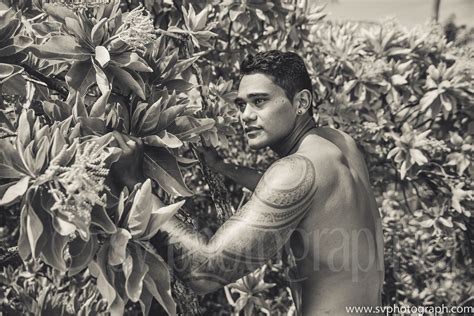 Handsome Polynesian Man On The Bush With A Tahitian Tattoo Black And White Portrait Of A Tane