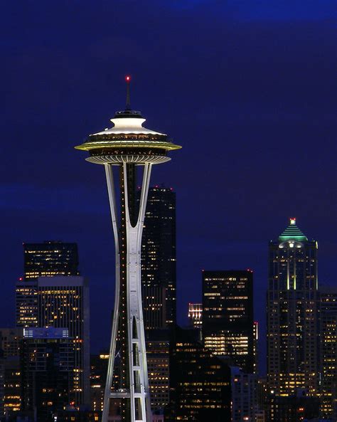 Space Needle At Night In Color Photograph By Mark J Seefeldt