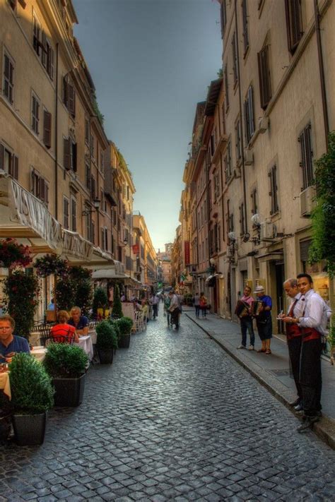 Beautiful Cobblestones And Side Street Restaurants Rome Italy Roma