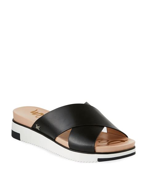 Sam Edelman Audrea Leather Platform Slide Sandals Black Neiman Marcus