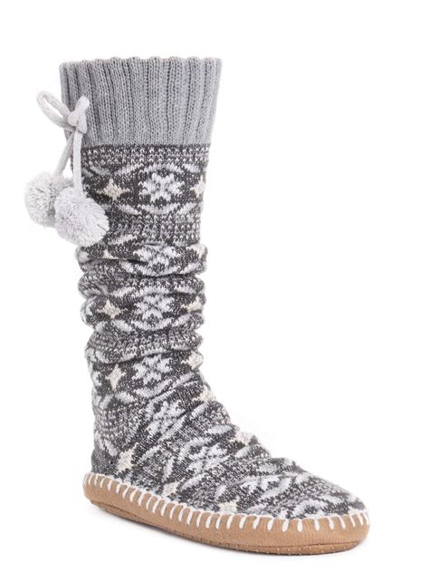 Muk Luks Womens Slipper Socks With Poms
