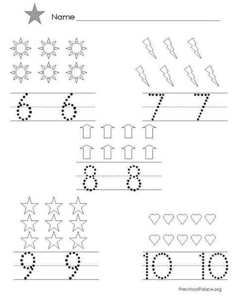 Tracing Numbers 1 10 Worksheets Clip Art Library