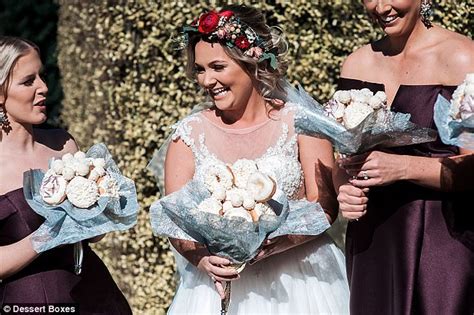 Yes, you read that right: Bride Paige Kirk walks down aisle with doughnut bouquet ...