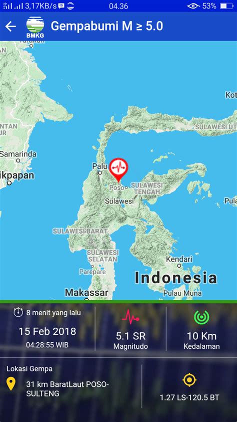 Ukuran gempa ini dikenal dengan sebutan richter, sama dengan nama orang yang membuat dan mengembangkannya yaitu charles richter. Gempa Poso hari ini 15 februari 2018 | Phone Tekno