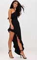 Black One Shoulder Ruffle Detail Asymmetric Maxi Dress. Dresses ...