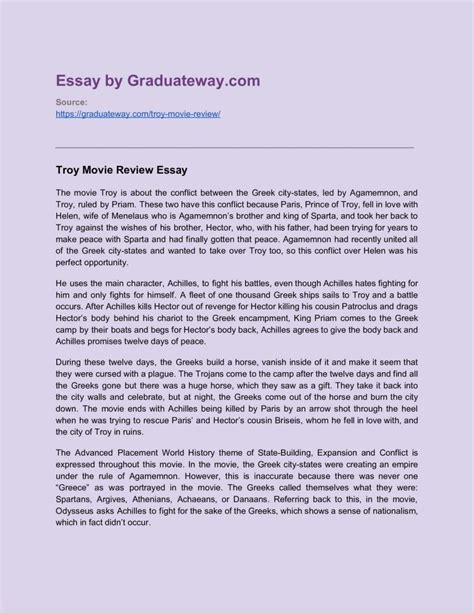 Troy Movie Review Example Graduateway