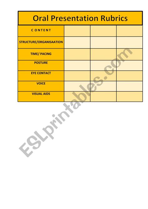 Oral Presentation Rubrics Esl Worksheet By Jihadbaha