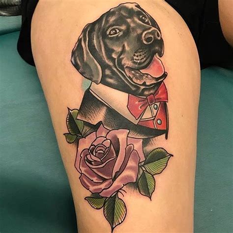 Neo Traditional Tattoo With Dog Portrait Retroj