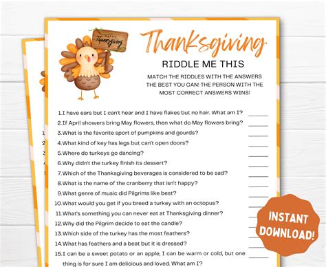 Thanksgiving Riddle Me This Game Printable Autumn Party Game Etsy