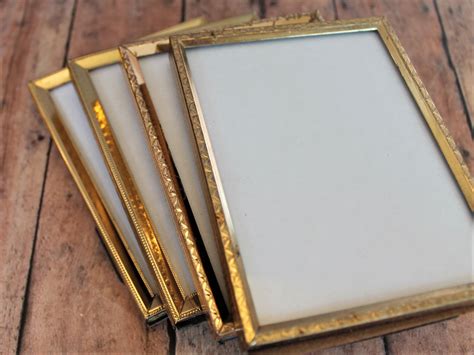 Vintage 3x4 Metal Gold Brass Colored Photo Picture Frame Set Of 4