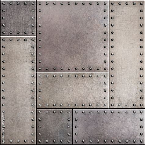 Rusty Metal Plates With Rivets Seamless Background Or Texture Stock