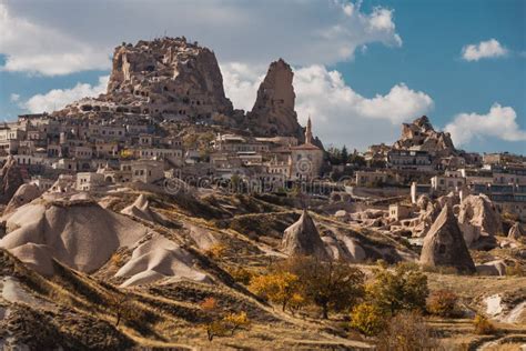 Uchisar Castle And Town Cappadocia Central Anatolia Stock Photo