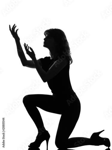 Silhouette Woman Kneel Praying Imploring Stock Photo And Royalty Free