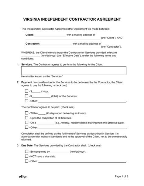 Free Virginia Independent Contractor Agreement Pdf Word