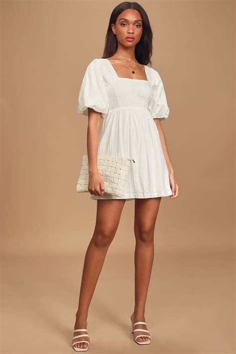 Maximum Cuteness White Puff Sleeve Babydoll Dress Babydoll Dress Mini Dress With Sleeves Dresses