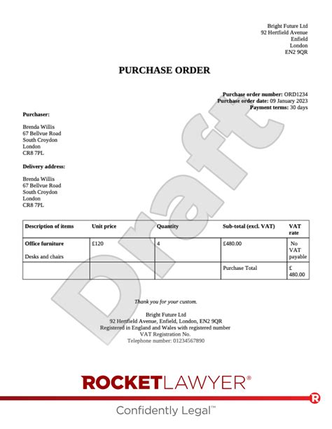 Free Purchase Order Template And Faqs Rocket Lawyer Uk