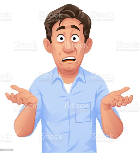 Confused Young Man Shrugging His Shoulders Stock Illustration