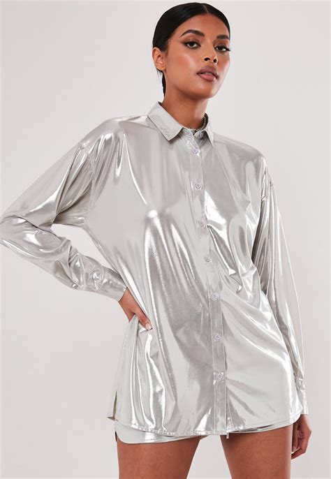 Silver Metallic Oversized Shirt | Missguided Australia