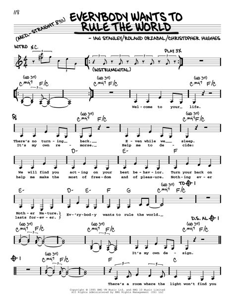 Everybody Wants To Rule The World Sheet Music Tears For Fears Real