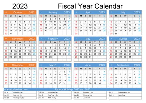 Free Fiscal Year Calendar 2023 Printable October 2022 To September 2023