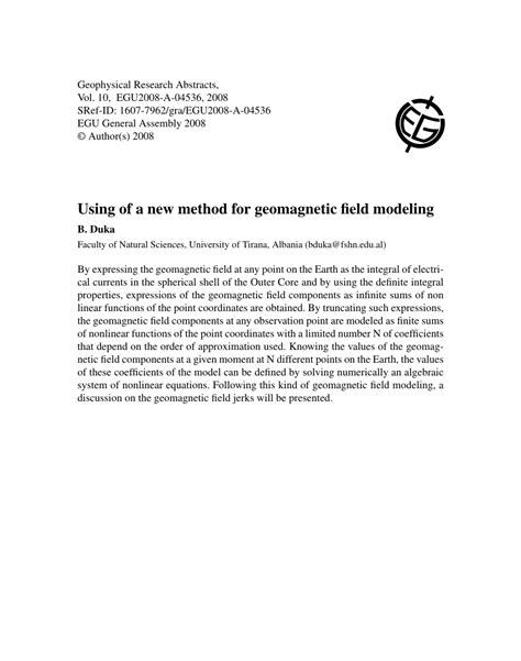 PDF Using Of A New Method For Geomagnetic Field Modeling