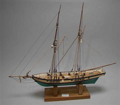 Lot Two Masted Schooner Of War Model With Ten Guns Gaff Rigging In