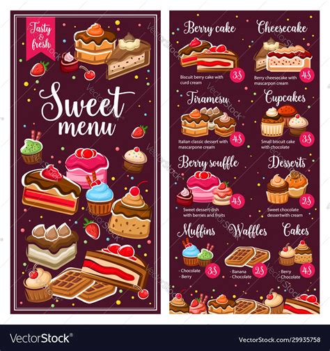 Bakery Pastry Sweets Cafe And Patisserie Menu Vector Image