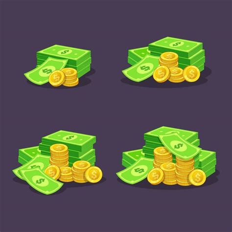 Stack Of Golden Coins And Money Vector Illustration Vector Art