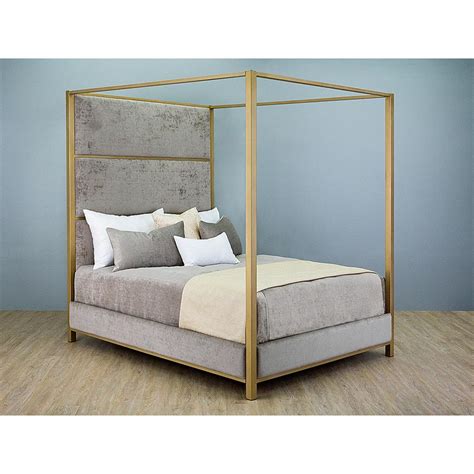 Rian Modern Classic Grey Upholstered Iron Canopy Bed Queen