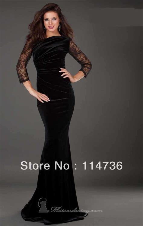 Exciting Dress Long Black Velvet Prom Dress
