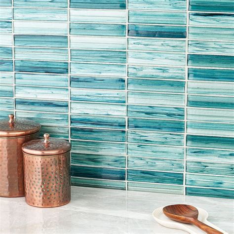 Maya Stacked Teal Green Polished Glass Mosaic Tile Mosaic Glass