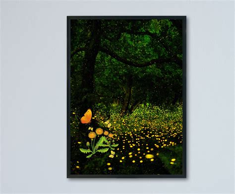 Fireflies And Butterfly Firefly Wall Art Firefly Art Print Etsy