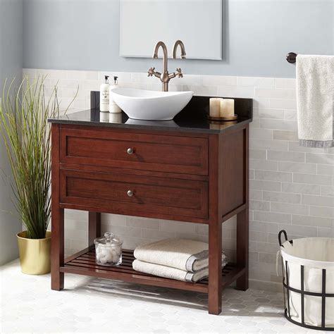 Shallow bathroom vanities keep you from cramping your style in narrow spaces. 36" Taren Narrow Depth Bamboo Vessel Sink Console Vanity - Light Espresso - Vessel Sink Vanities ...