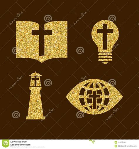 Logotipos Cristianos Símbolos Color Brillante Del Oro Ilustración Del