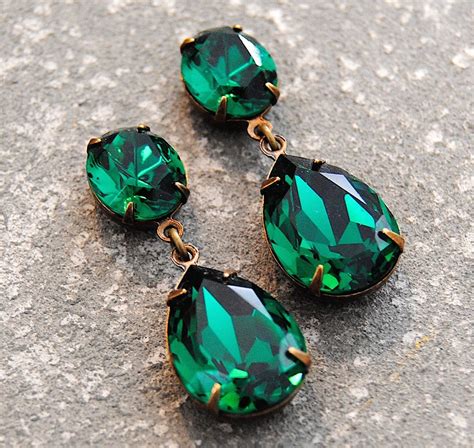 Emerald Green Earrings Swarovski Crystal Emerald Earrings
