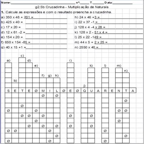 Cruzadinha Da Multiplicacao 5 Ano