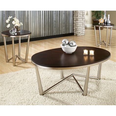 Cosmo Oval Coffee Table & Round End Tables Set - Wood, Metal | DCG Stores