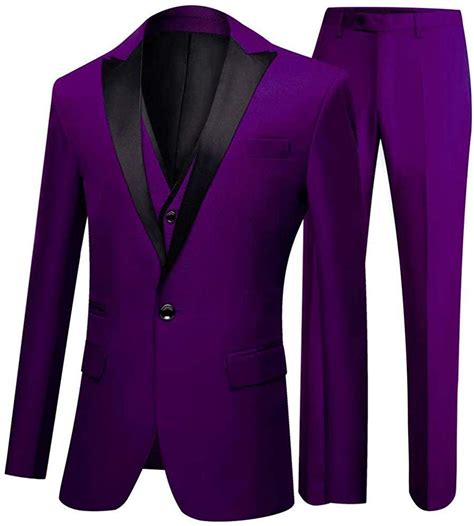 One Button 3 Pieces Purple Wedding Suits Notch Lapel Men Suits Groom