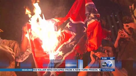 confederate flags set on fire in chicago abc7 new york