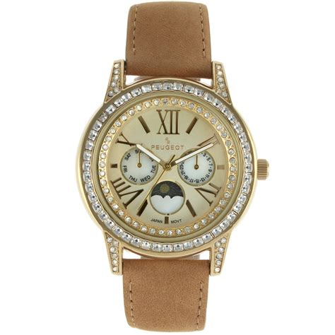 Woman Watches Multi Function Crystal Dress Watch With Suede Strap By