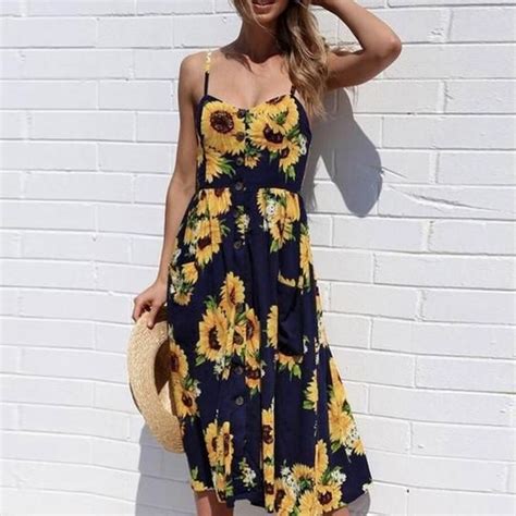 2018 Summer New Fashion Dresses Sexy Sunflower Pineapple Floral Printi Geekbuyig Sundresses