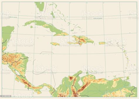 The Caribbean Physical Map No Text Isolated On Retro White Color Stock