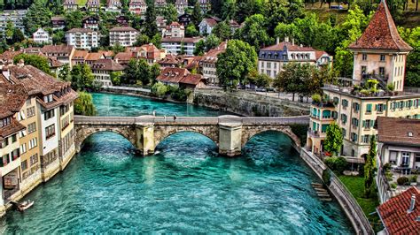 Картинки Bern Kornhausbrucke Aare River Stone Bridge Bern Landmark